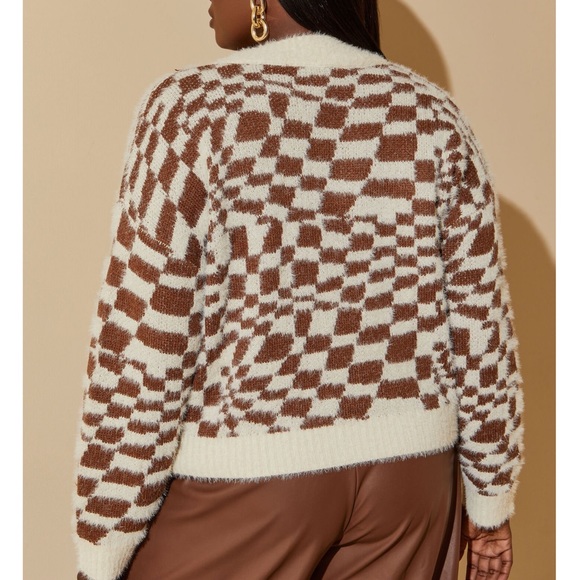 Plus Size ASHLEY STEWART Cropped Cardigan Sweater Cream Brown Sz 18/20 - Picture 2 of 5